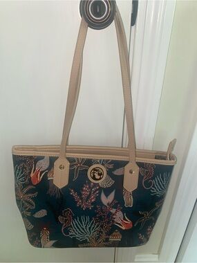 Spartina 449 Navy Sea Life Tote with Tan Trim